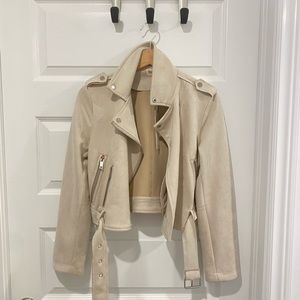 Faux Suede Cream Moto Jacket